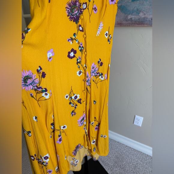 Free People Lost In You Yellow Floral Midi Dress Button Down Women’s Small - Picture 4 of 12